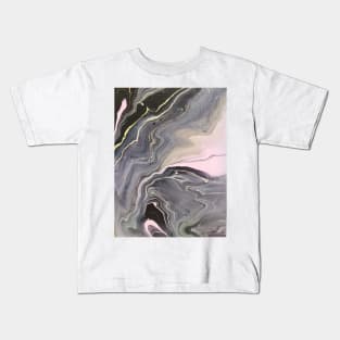 Pink, white, yellow, grey, black acrylic pour Kids T-Shirt